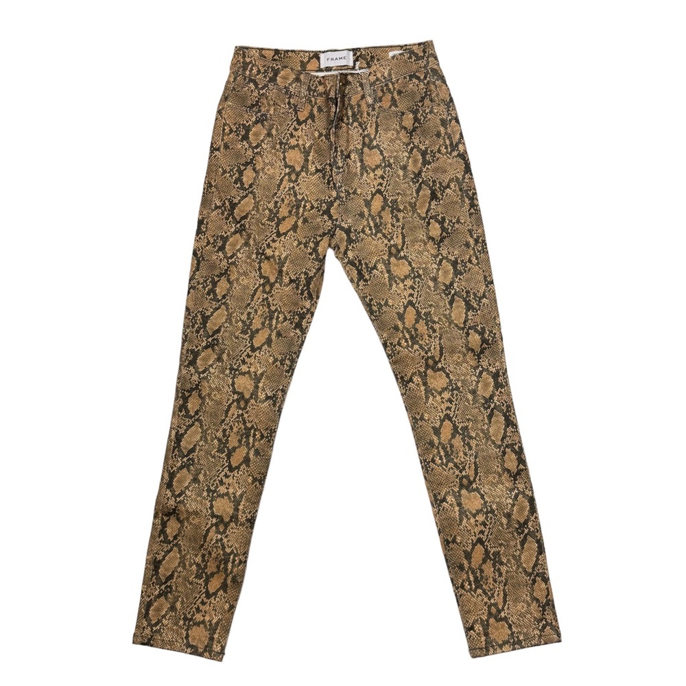 Frame NWT Le High Skinny Crop Snake Effect Jeans in Tan/Black Size 27 - Picture 5 of 16
